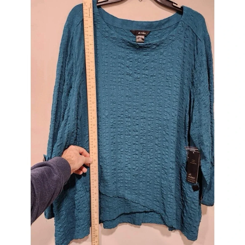 Ali Miles NWT Woman's 3xl Pockets‎ Tunic Blouse Turquoise